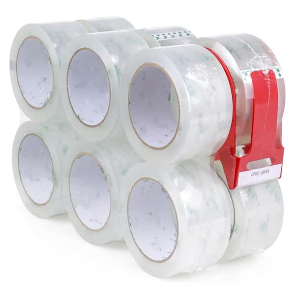 5.11 lb. 12.52 x 9.13 x 4.25 in. Heavy Duty Clear Packing Tape 12 Rolls with Dispenser for Shipping Moving Packaging