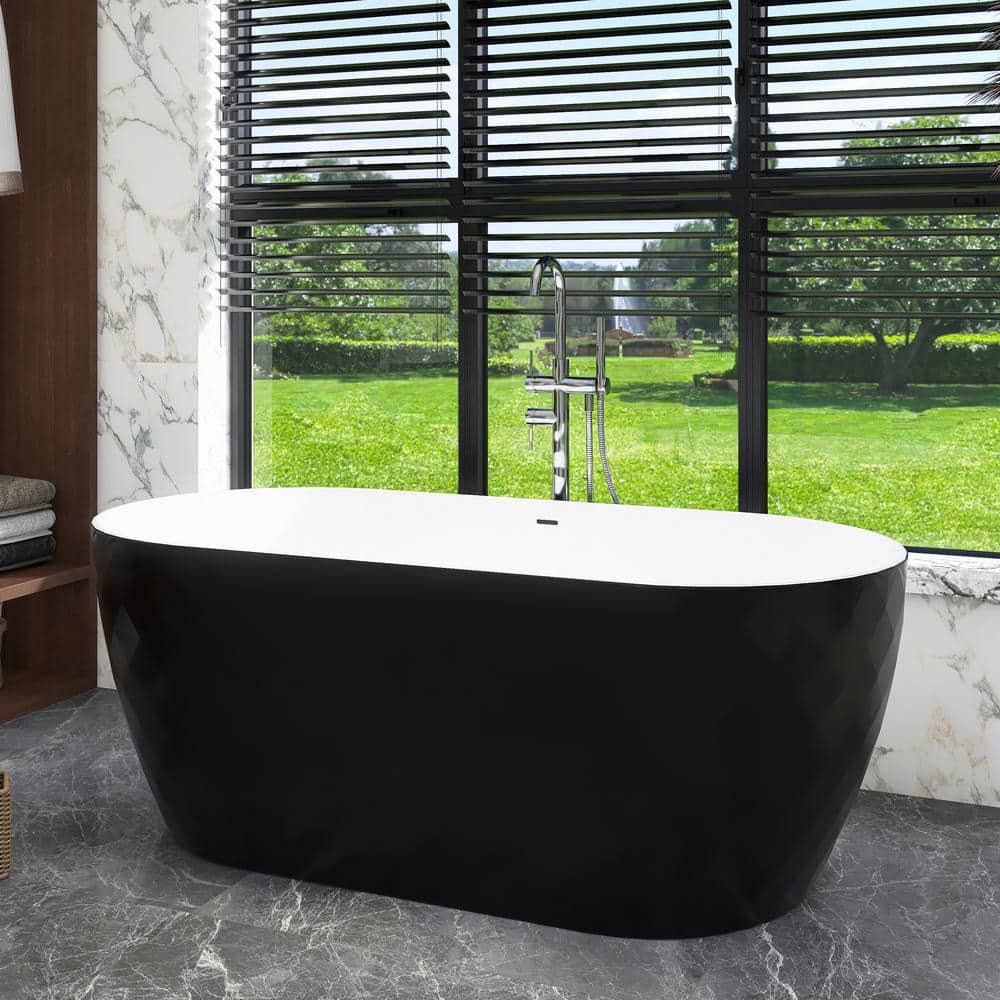 59" Black and White Acrylic Double Slipper Freestanding Bathtub