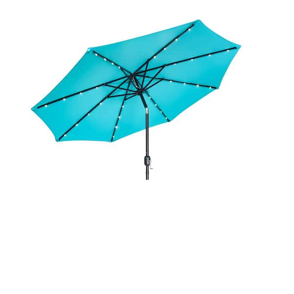 7 ft. Deluxe Market Solar Powered LED Lighted Patio Market Umbrella in Peacock