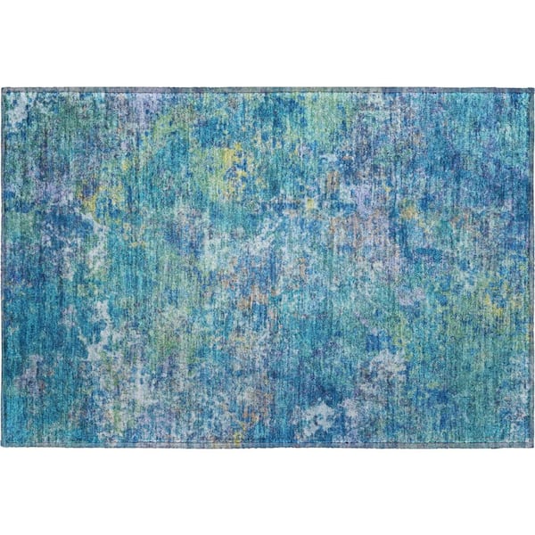 Mayfield Premium Machine Washable Abstract AMF2166 Blue 2 ft. x 3 ft. Accent Rug