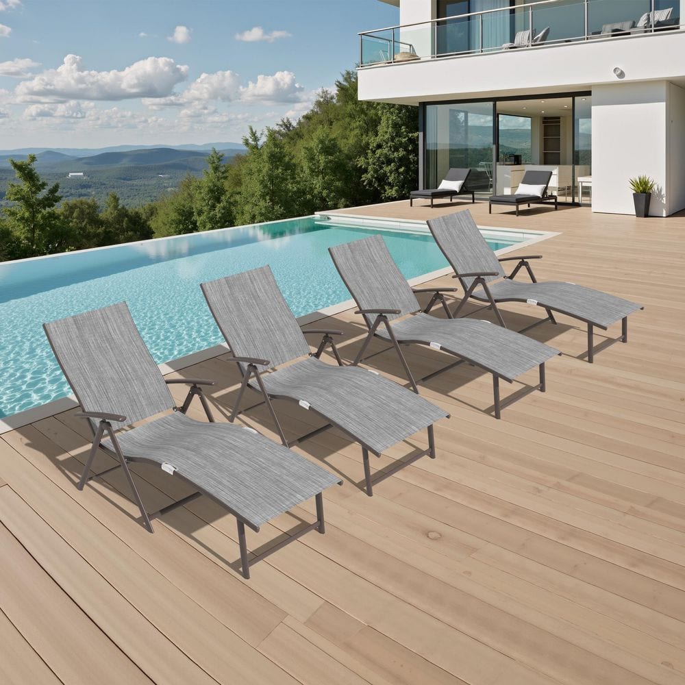4PCS Aluminum Reclining Patio Outdoor Chaise Lounge Adjustable Backrest with Armrest in Blue Gray for Poolside Backyard price history on PriceWatchPro