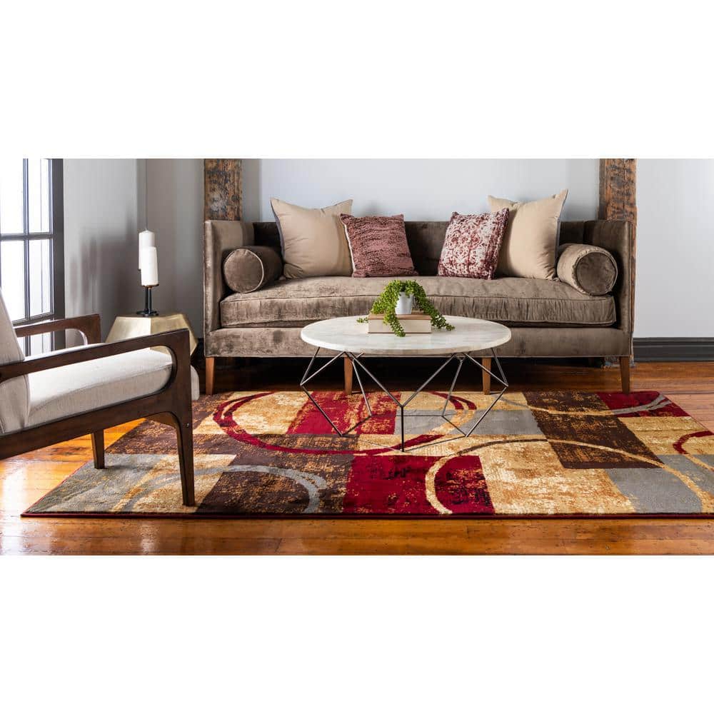 Colorful Abstract Rectangular Synthetic Area Rug
