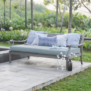 Wales Weathered Gray Wood Outdoor Sofa Day Bed with Blue Spruce Cushion