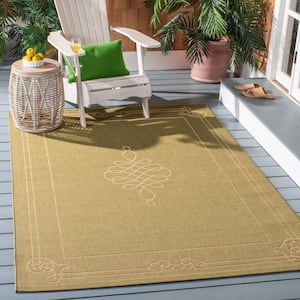 Courtyard Green/Cream Doormat 2 ft. x 4 ft. Border Indoor/Outdoor Patio Area Rug