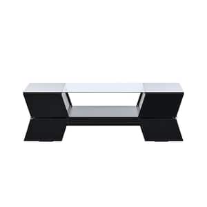 44.8 in. Modern Black Rectangle Glass Double Layer Coffee Table