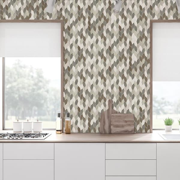 Blended Nature Mink English Oak 11.87 in. x 11.12 in. Geometric Glossy Natural Stone/Glass Mosaic (0.917 sq. ft./Each)