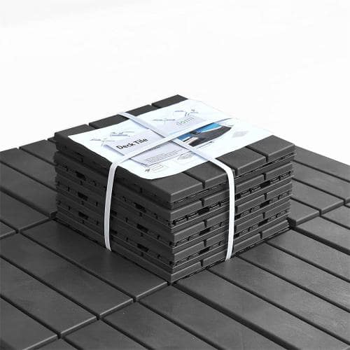 cadeninc 12 in. x 12 in. Dark Gray Square 4 Slat Plastic Outdoor Flooring Tiles All Weather (Set of 44 Tiles)