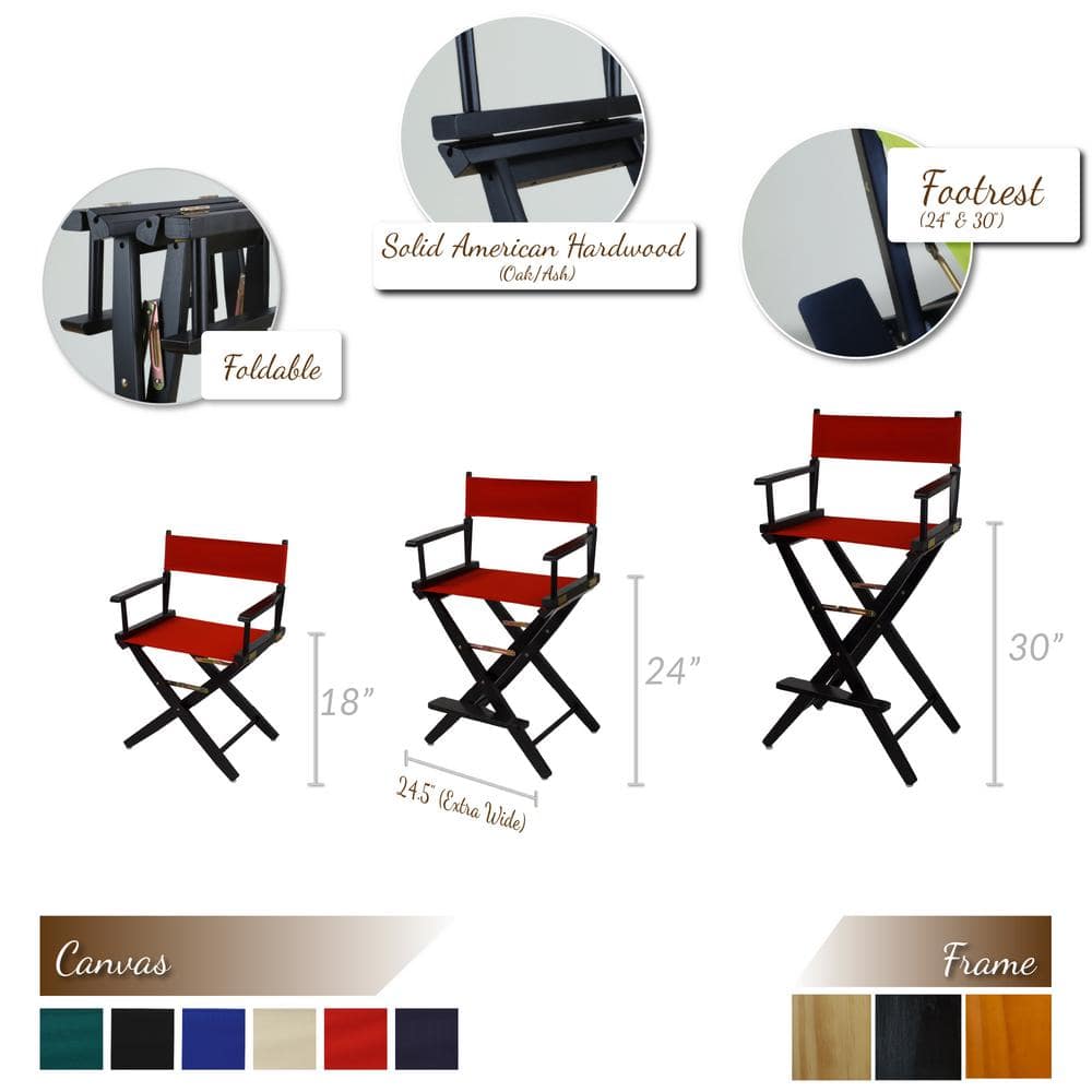 Extra-Wide Black Wood and Hunter Green Canvas Directors Chair