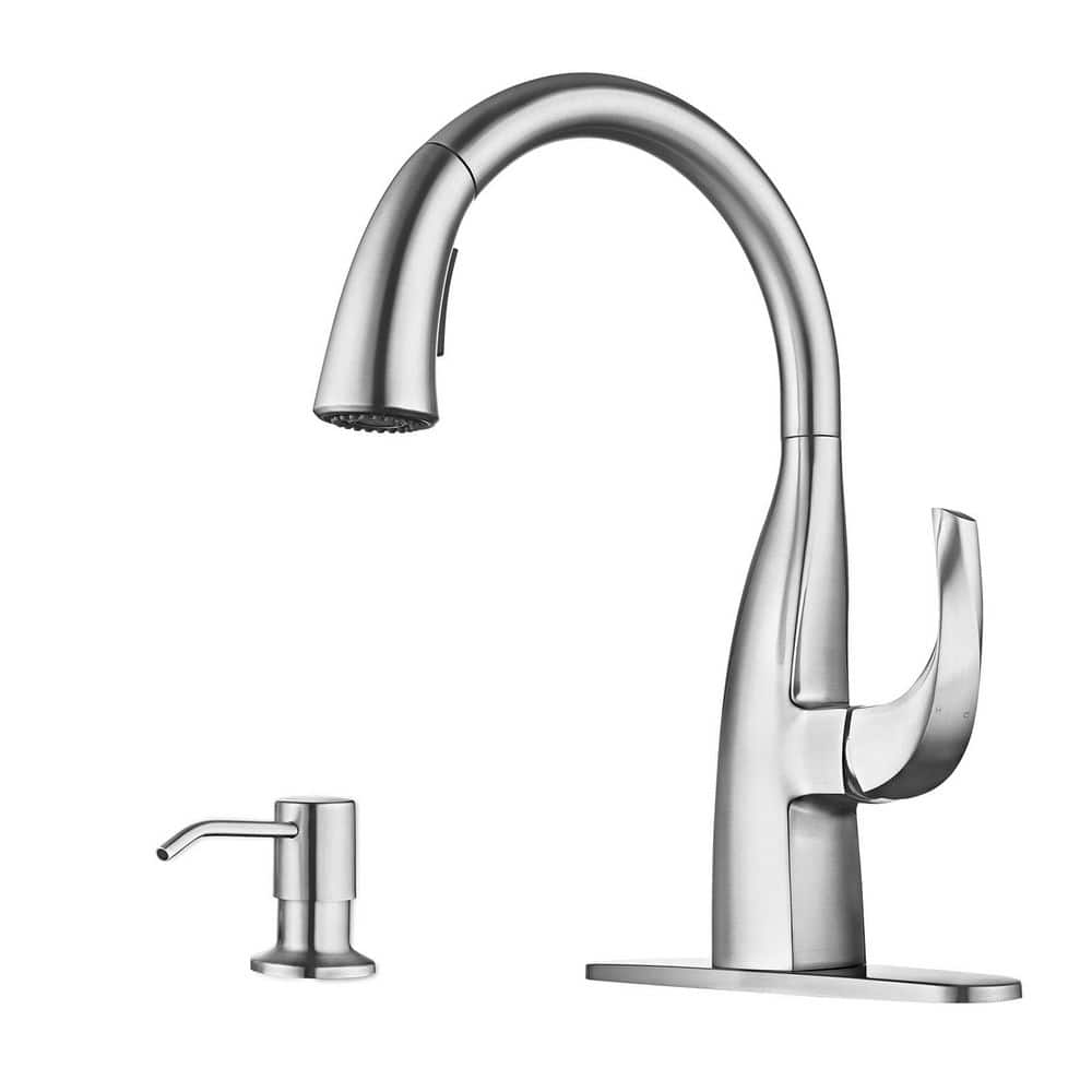 Single Handle Pull Down Sprayer Kitchen Faucet with 2-Mode Spray and Soap Dispenser in Brushed Nickel price history on PriceWatchPro