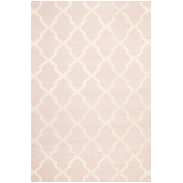 Petal Pink Geometric Wool Area Rugs from India (4x5.5) - Starry