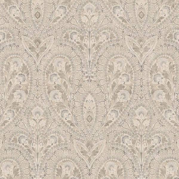 Ornamental Beige, Coffee & Greys Vinyl Roll Wallpaper (Covers 55 sq. ft.)