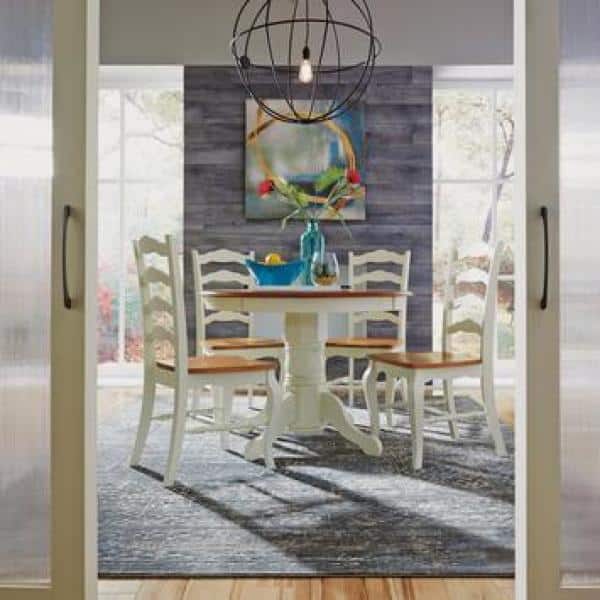 High Ladderback Oak and Rubbed White Side Chair