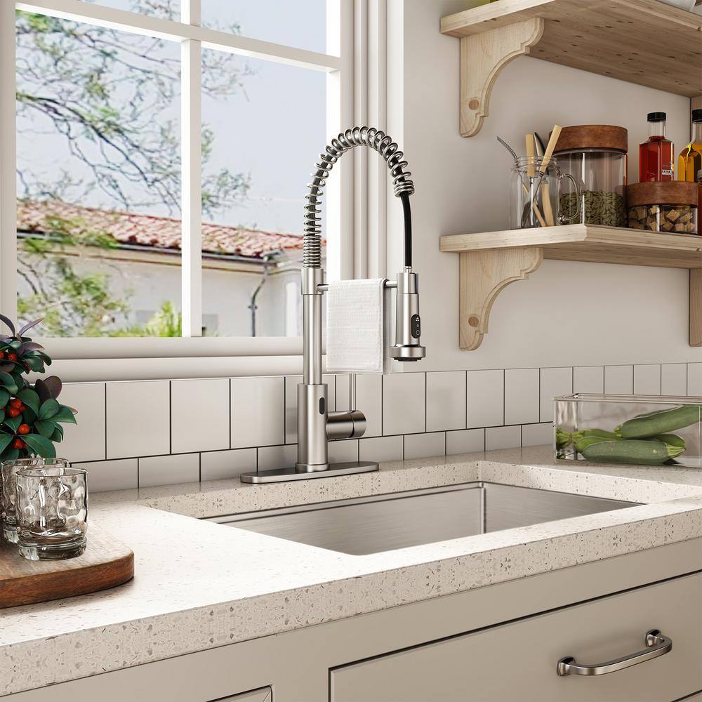 Brushed Nickel Touchless Pull-Down Kitchen Faucet with Spray