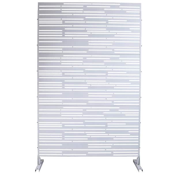 76 in. H White Steel Garden Fence Freestanding Decorative Patterns Privacy Screen