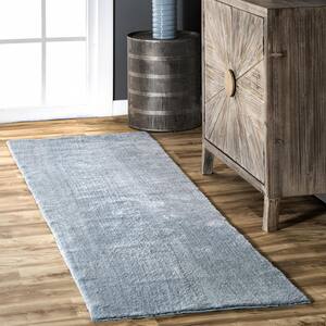 Loni Solid Machine Washable Shag Light Blue 3 ft. x 8 ft. Runner Rug