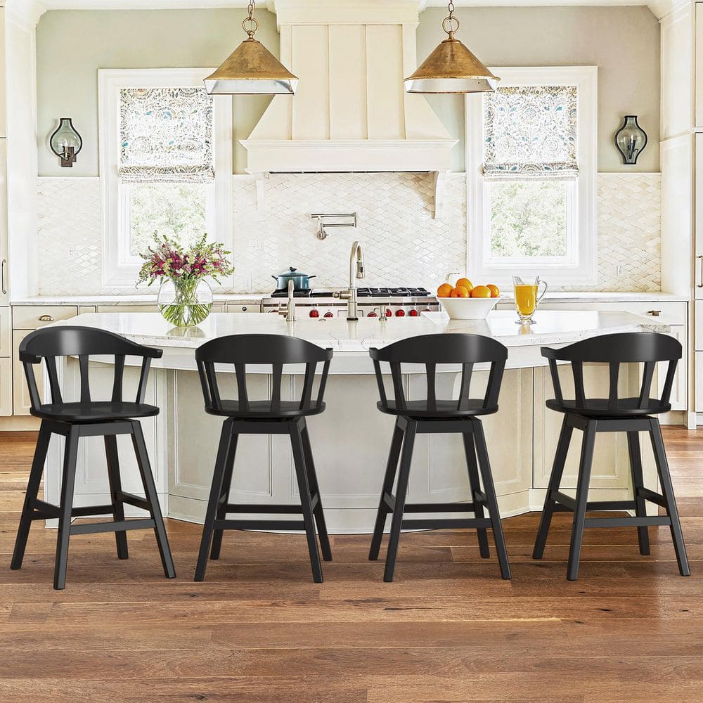 OrangeOne Black Classic Windsor 37.4 in. Swivel Barstool Solid