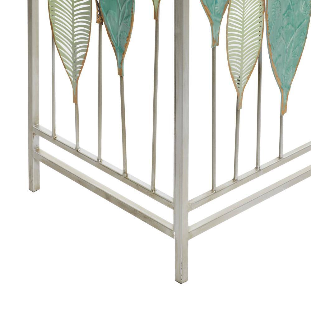 Silver Metal and Glass Console Table with Leaf Design
