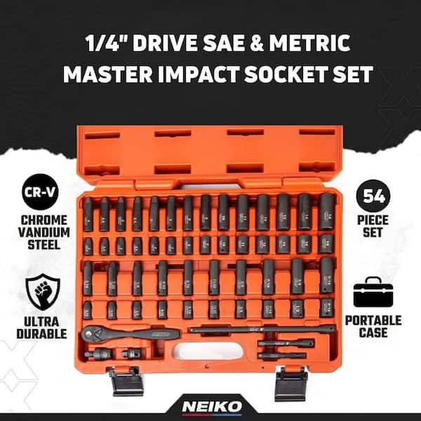 NEIKO 1/4 in. Drive SAE and Metric 6-Point Deep Impact Socket Set