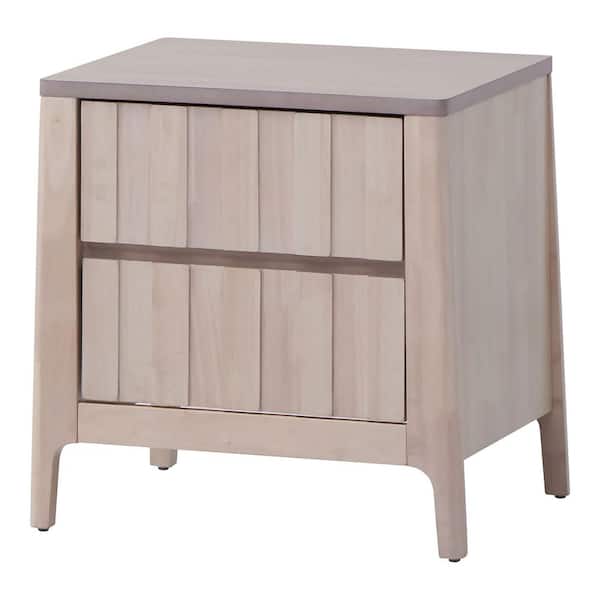 Hubbard Washed White 2-Drawer 21 in. W Nightstand with Vertical Fluting and Splayed Bracketed Feet