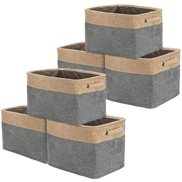 Collapsible Fabric Storage Bins for Shelves 6 Pack with 2 Handles, 15" L x 10.75" W " x 9.5" H Cube Storage Bin, Grey