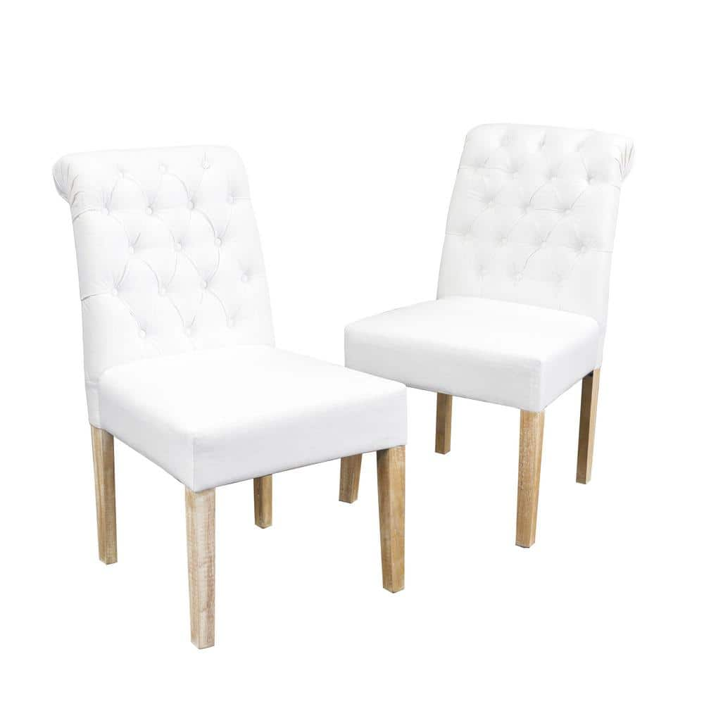 Noble House Dinah White Fabric Tufted Dining Chairs Set Of 2 2649   White Noble House Dining Chairs 2649 64 1000 