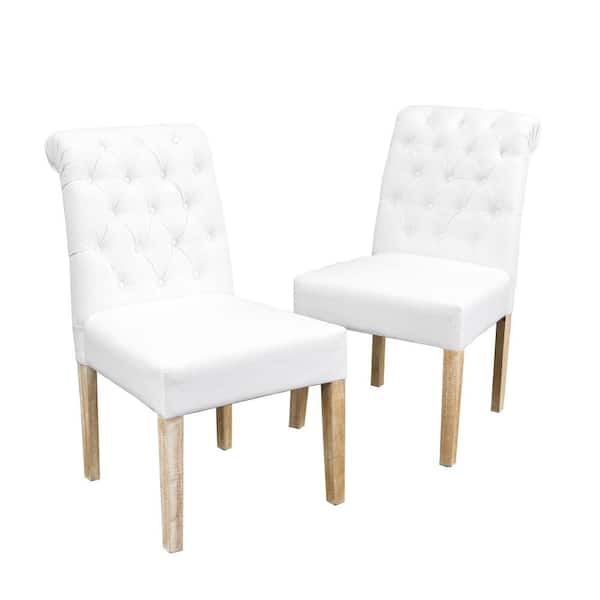 Noble House Dinah White Fabric Tufted Dining Chairs (Set of 2)