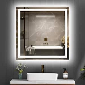 Exbritre 36 in. W x 36 in. H Medium Square Frameless Anti-Fog Wall Mount Bathroom Vanity Mirror in Silver