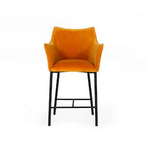 25.6 in. Yellow and Black Low Back Metal Counter Height Bar Chair with Upholstery Seat