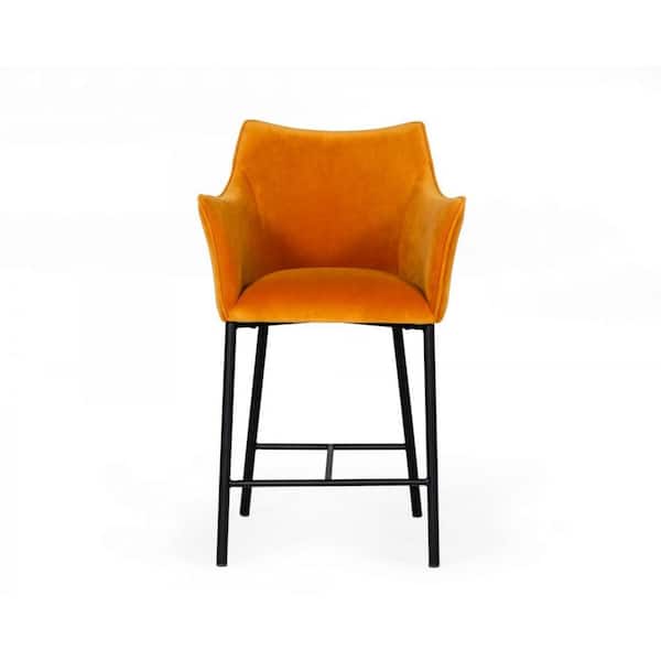 HomeRoots 25.6 in. Yellow and Black Low Back Metal Counter Height Bar Chair with Upholstery Seat