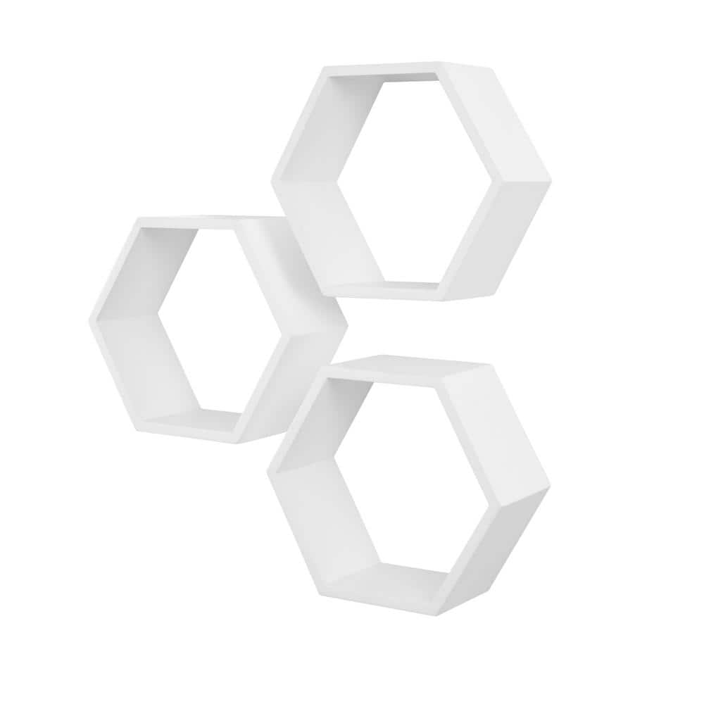 StyleWell Kids Hexagon White Floating Wall Shelves (Set of 3 ...