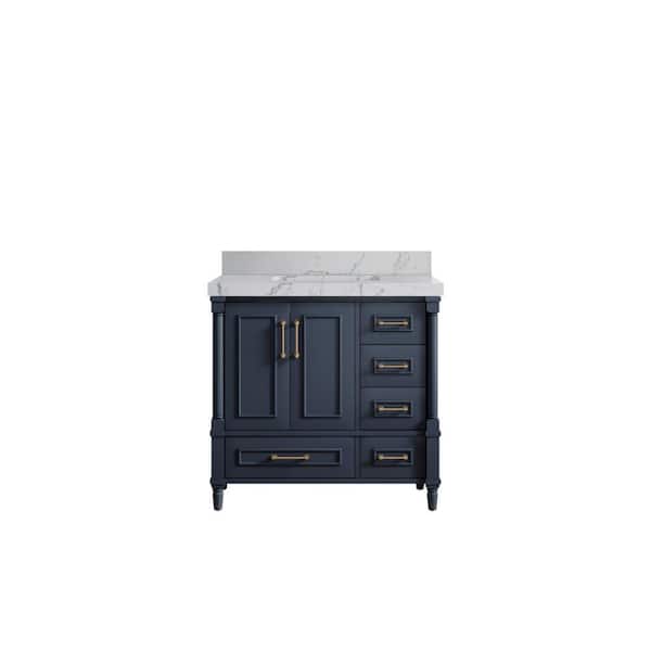 Willow Collections Hudson 36 in. W x 22 in. D x 36 in. H Single Sink Bath Vanity Center in Navy Blue with 2 in. Venatino Qt. Top