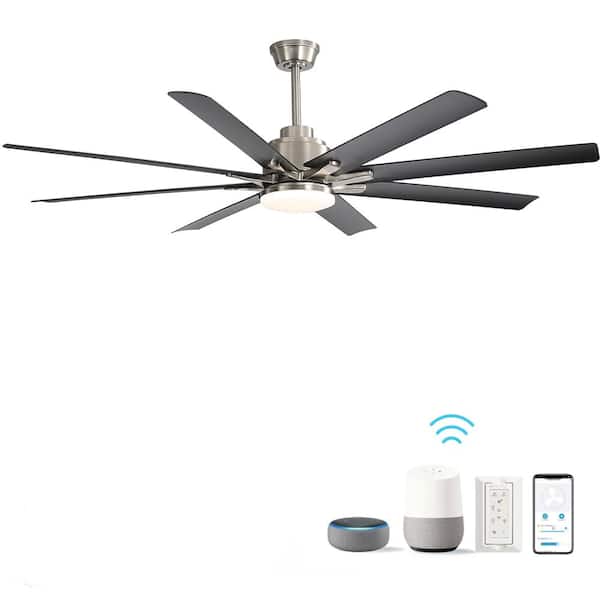 Jushua 66 in. Indoor Nickel Black Large Ceiling Fan with Dimmable Led Light 8-ABS Blades Smart Remote Control Reversible