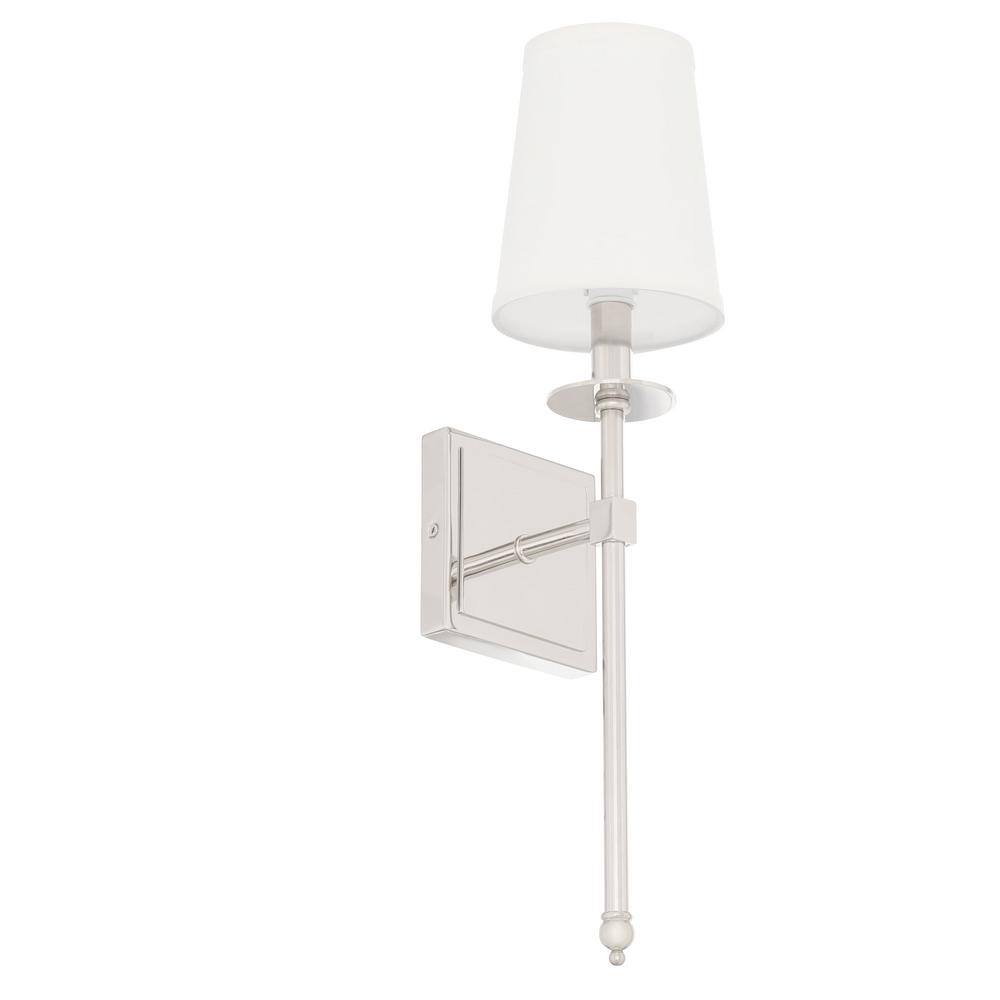 Transitional Style Polished Nickel 1-Light Wall Sconce with White Shade