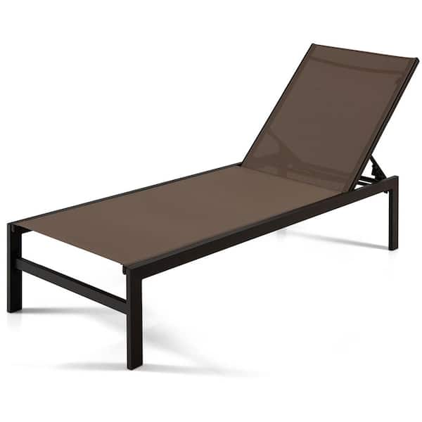 Costway Aluminum Outdoor Chaise Lounge Chair Adjust 6-Position Patio Recliner in Brown