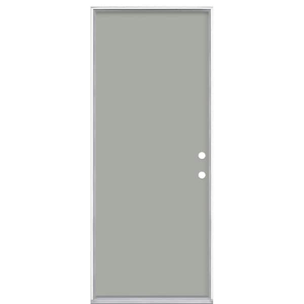 Masonite 32 in. x 80 in. Flush Left Hand Inswing Silver Clouds Painted Steel Prehung Front Exterior Door No Brickmold