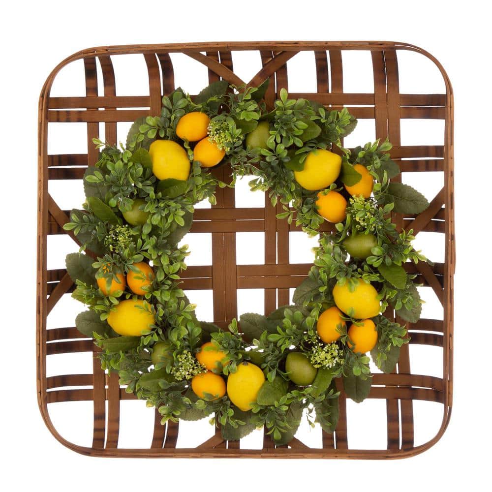 22 in. Artificial Dia Greenery Lemon Wreath with 24 in. Artificial L Bamboo