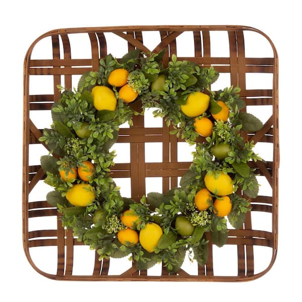 Unbranded 22 in. Artificial Dia Greenery Lemon Wreath with 24 in. Artificial L Bamboo Tobacco Basket