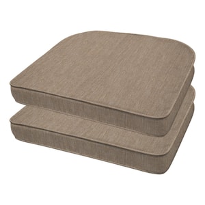 Textured Solid Birch Tan Rounded Outdoor Seat Cushion (2-Pack)