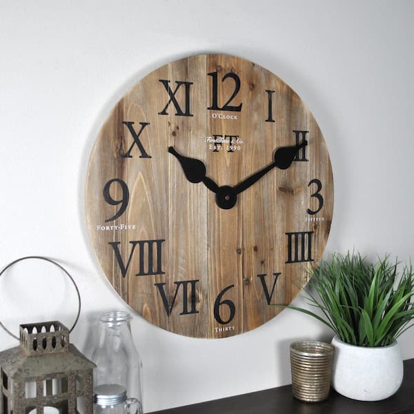 Firstime 18 In Rustic Barn Wood Wall Clock 99686 The Home Depot - Rustic Reclaimed Wood Wall Clock