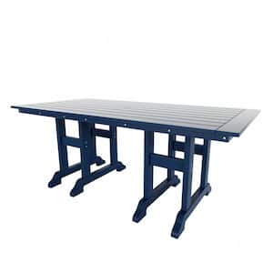 Hayes 71 in. All Weather HDPE Plastic Outdoor Dining Rectangle Trestle Table with Umbrella Hole in Navy Blue