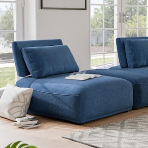 Fairwind 37 in. Armless Chenille Rectangle Modular Extendable Back Sofa in Blue