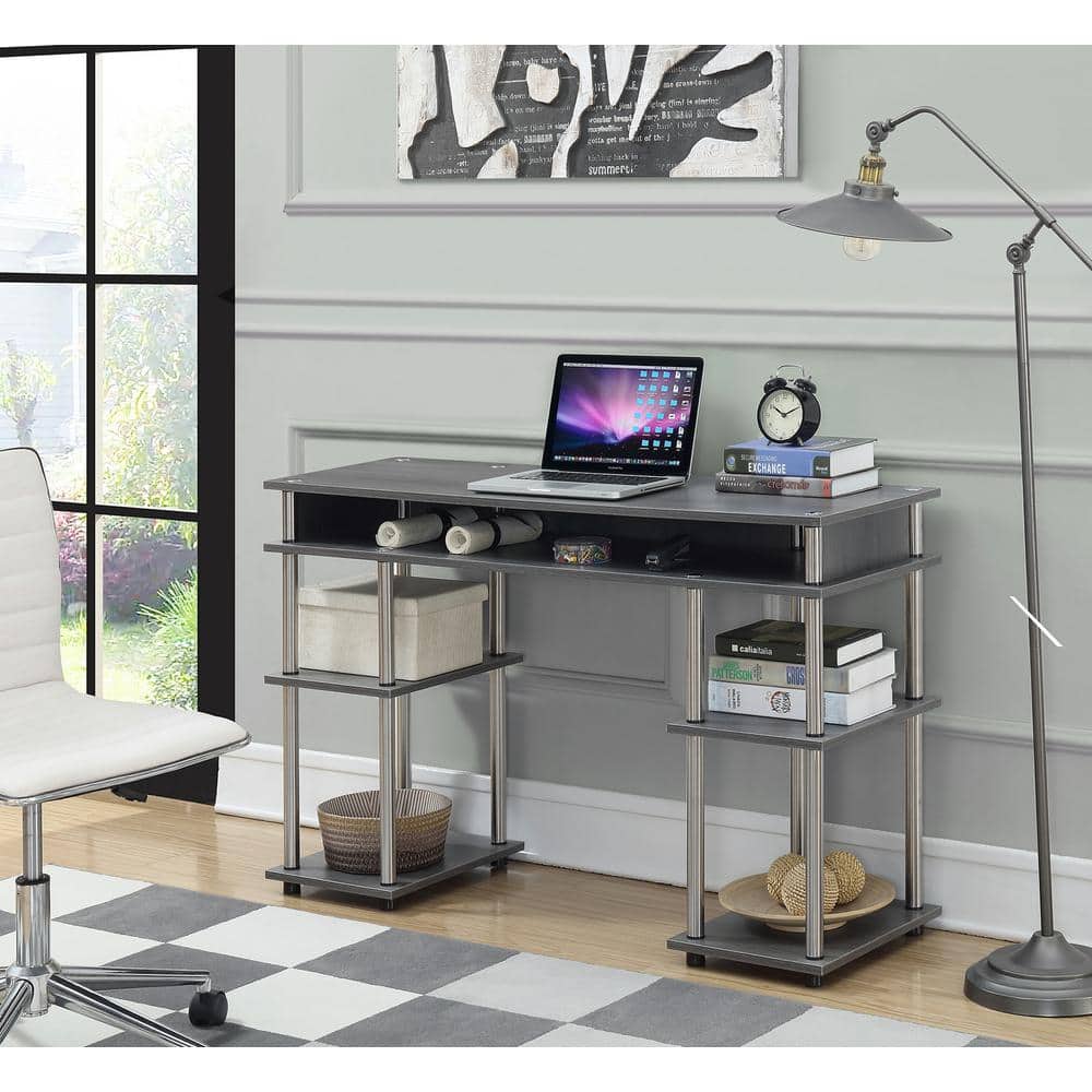 Charcoal Gray Wood Student Desk with Shelves
