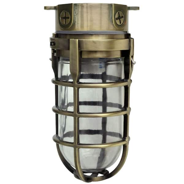 Industrial 1-Light Antique Brass Outdoor Weather Tight Flushmount Light Fixture