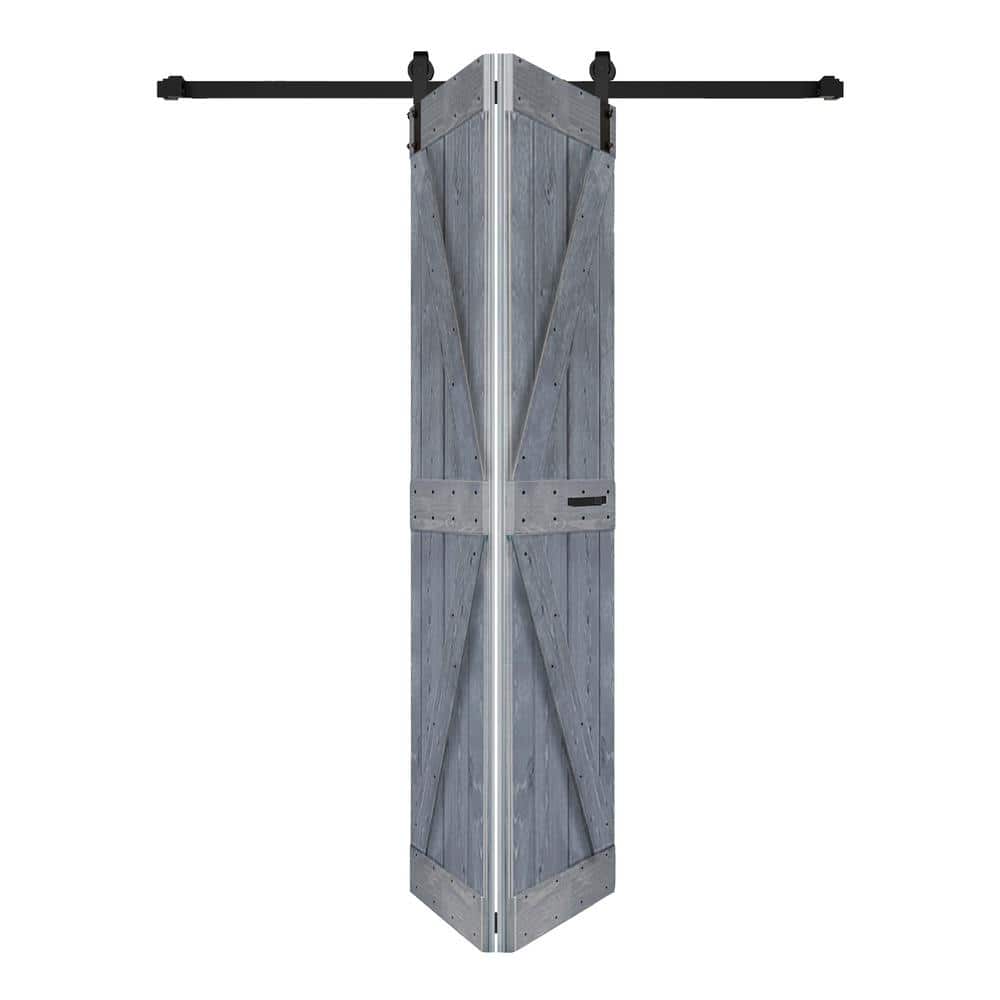 Dark Gray Solid Spruce Wood Bi-Fold Barn Door with Hardware Kit