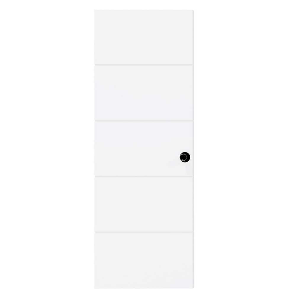 30 in. x 80 in. 5-Panel, White UV Primed, Composite Solid Core, Interior Door Slab with Black Goal Doorknob price history on PriceWatchPro