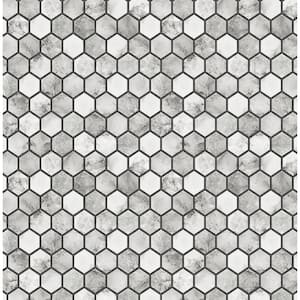 Faux Carrara and Wrought Iron Marble Hexagon 20.5 in. x 18 ft. Peel and Stick Wallpaper