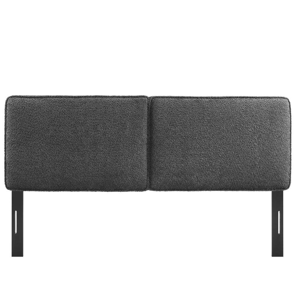 Lindee Slate Boucle Upholstered King Headboard with Wood Legs