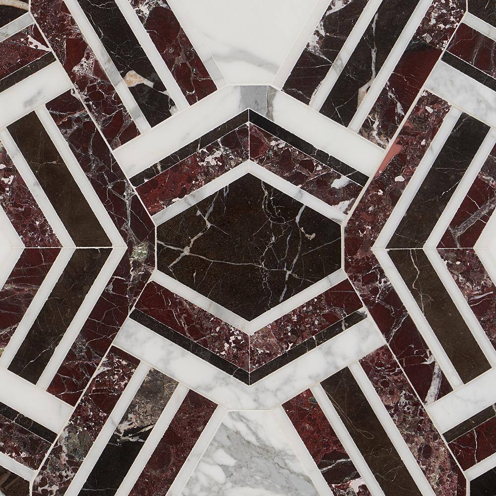 Bordeaux and Maroon Geometric Marble Mosaic Tile 11x18
