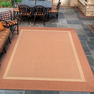 Recife Stria Texture Natural-Terracotta 4 ft. x 5 ft. Indoor/Outdoor Area Rug