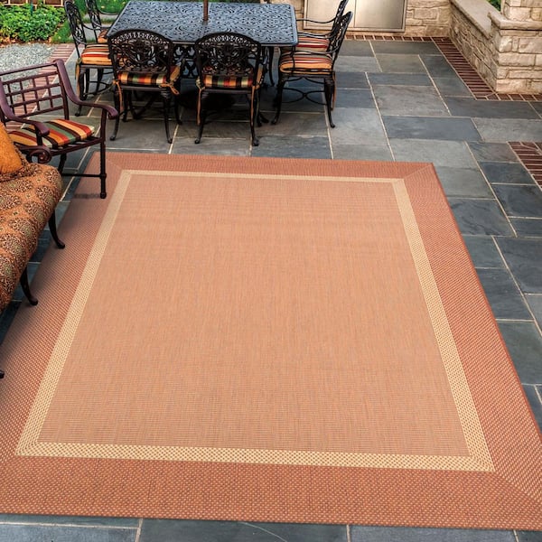 Recife Stria Texture Natural-Terracotta 8 ft. x 8 ft. Round Indoor/Outdoor Area Rug
